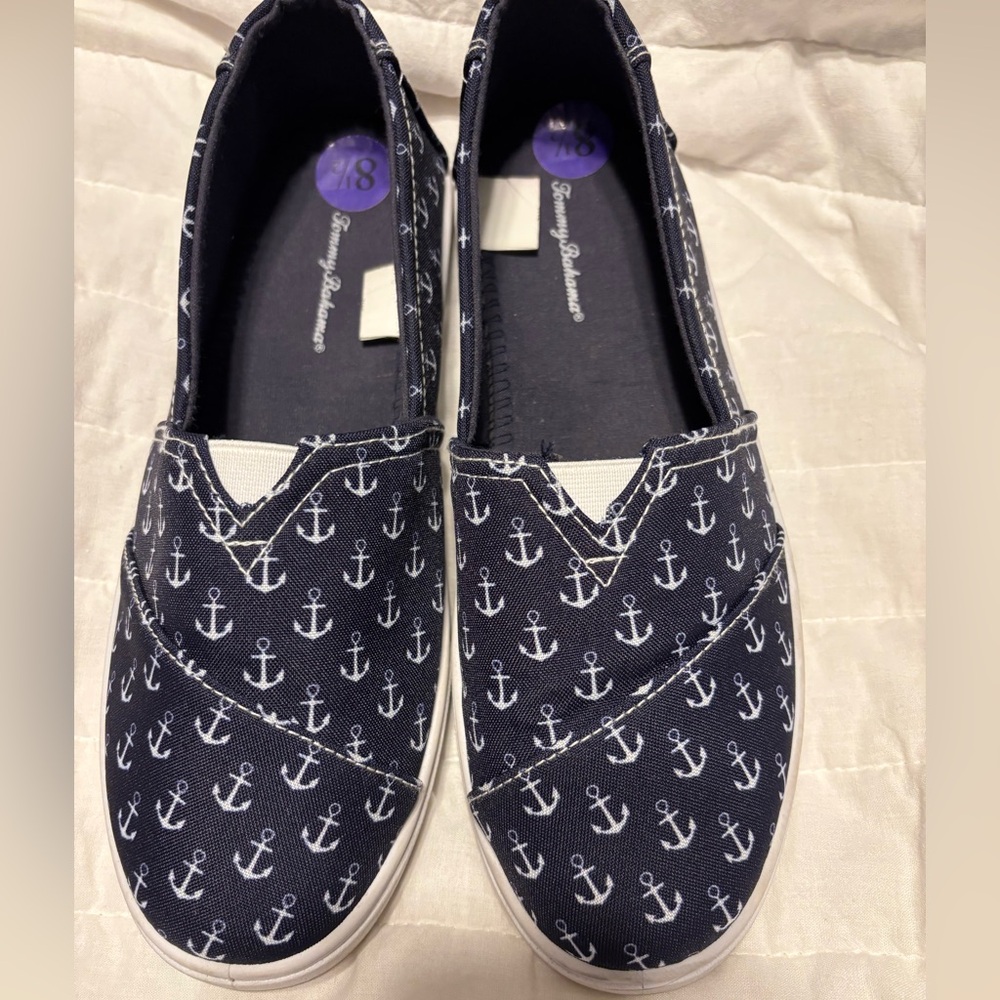 Tommy Bahama Women’s Sneakers Blue and White‎ Anchor Slip On Size 8.5